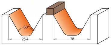 CMT HW-Schriftschaftfräser 60°; 28x19/63,5x12mm, z2 ; 1 VPE = 1 Stck
