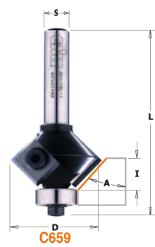 CMT HW-Wendeplatten-Fasefräser mit Anlaufring; 25x11/65x6mm, z2 ; Winkel 22°, 1 VPE = 1 Stck