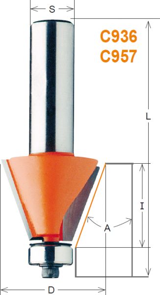 CMT HW-Fasefräser mit Anlaufring; 19x11,5/54,9x6mm, z2 ; Winkel 15°, 1 VPE = 1 Stck