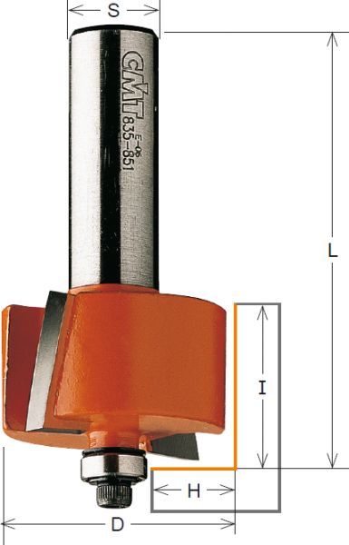 CMT HW-Falzfräser mit Anlaufring; 34,9x12,7/59,4x8mm, z2 ; Schnitttiefe 12,7mm; 1 VPE = 1 Stck