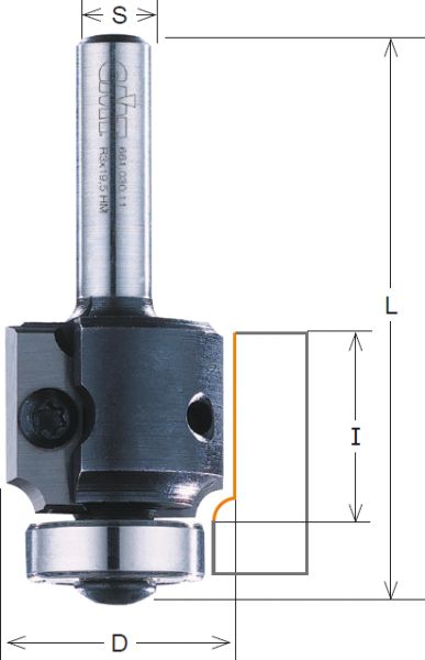 CMT HW-Wendeplatten-Abrundfräser mit Anlaufring; 28,8x19,5/64x8mm, z2 ; r5 mm; 1 VPE = 1 Stck