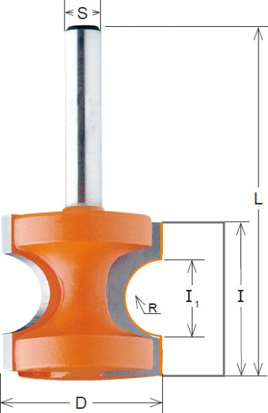 CMT HW-Halbstabfräser ; 25,4x22/60,4x12mm, z2; r4,75mm; 1 VPE = 1 Stck