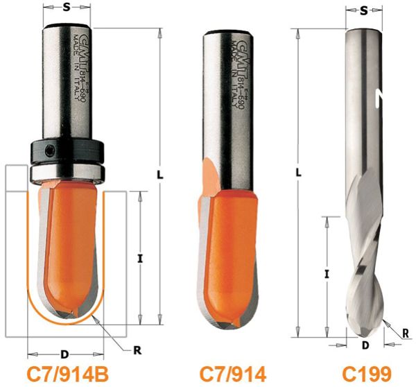 CMT HW-Hohlkehlfräser; 19x11,5/50,8x8mm, z2 ; r9,5mm, 1 VPE = 1 Stck