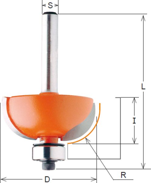 CMT HW-Hohlkehlfräser mit Anlaufring; 38,1x15,5/64,0x12mm, z2 ; r12,7mm, 1 VPE = 1 Stck