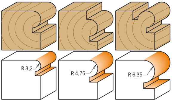 CMT HW-Halbstabfräser mit Anlaufring ; 28,6x22,2/64,8x12mm, z2; r6,35mm; 1 VPE = 1 Stck