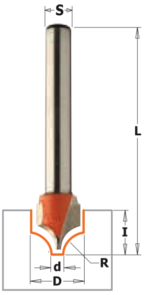 CMT HW-Profilnutfräser; 10x10/50x8mm, r5, z2 rechts; 1 VPE = 1 Stck