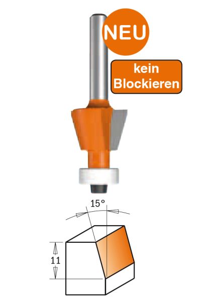 CMT HW-Fasefräser mit Anlaufring (Spezialausführung); 18,6x11/57x6mm, z2 ; Winkel 15°, 1 VPE = 1 Stck