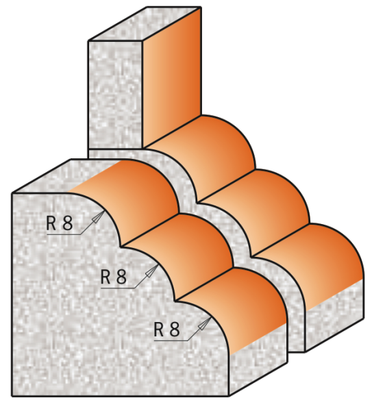 CMT HW-Profilfräser für Deko-Kanten mit Delrin®-Anlaufring; 66,7x41,3/89,8x12mm, z2, r8 rechts; 1 VPE = 1 Stck