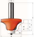 CMT HW-Radien- / Abrundfräser (Karniesprofil) mit Delrin®-Anlaufring; 54x25,4/77,6x12mm, z2, r6,35-12,7 rechts; 1 VPE = 1 Stck